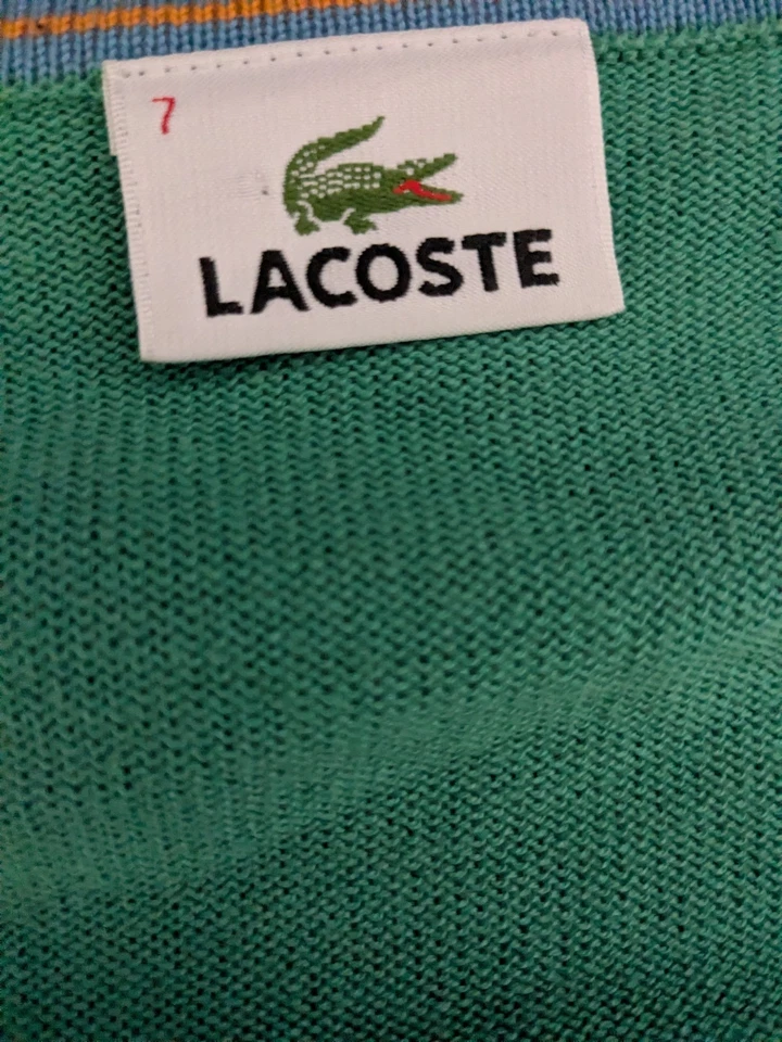 Lacoste Vintage Men’s Size 7 Color Mente Knit Sweater V Neck Pullover Jumper - Imagen 4 de 4