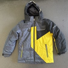 Obermeyer Jacket Youth 7 Grey Yellow Hooded Insulated Ski Snow I-Grow Compass