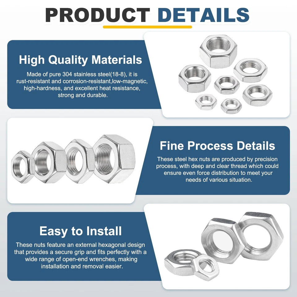 2 Stück M18x1.5 Stahl Sechskantmuttern 27mm / 1.06" Breite 9mm / 0.35" Höhe - Bild 3 von 4