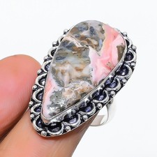 Rhodochrosite Gemstone Handmade 925 Sterling Silver Jewelry Ring Size 8.5 w033