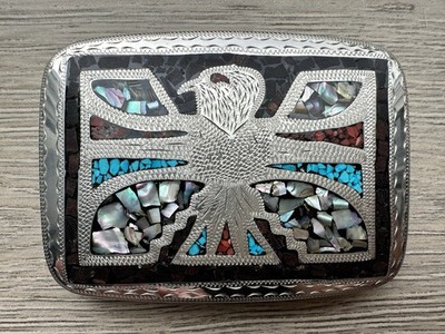 Hand Made Native American Turquoise Eagle Silver Belt Buckle Signed