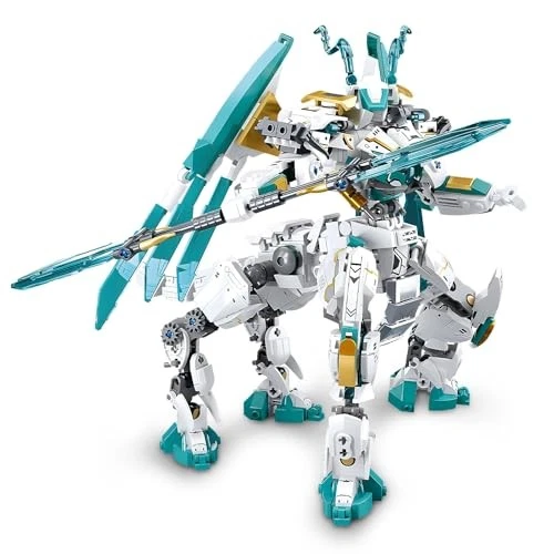 Dragon Transforming Mech Building Blocks Set, 2 in 1 Warrior City Action White - Image 2 of 4