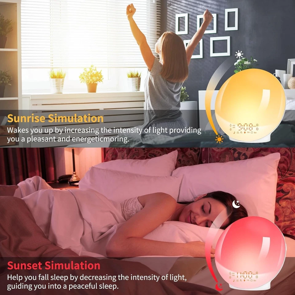Sunrise Alarm Clocks, Wake Up Light with Sunrise/Sunset Simulation Dual Alarms B - Image 3 of 4