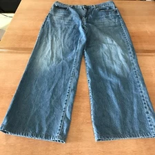 Uniqlo Wide Straight High Rise Jeans Men 32X27 Blue Kaihara Baggy Stretch