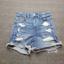 American Eagle Denim Shorts Women 6 Blue Excellent Distressed High Rise Stretch