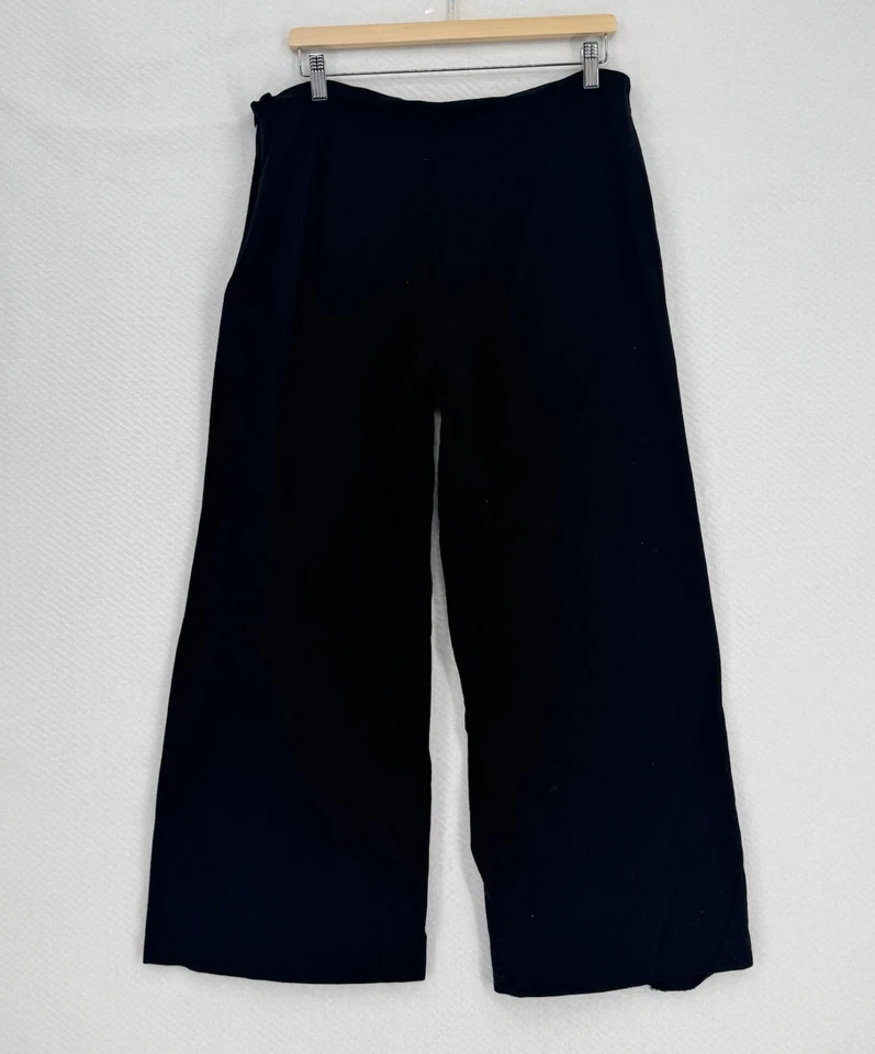 Eileen Fisher Womens Black Wool High Rise Side Zip Wide Leg Trouser Pants Sz L - Image 2 of 4