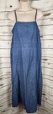 Vtg Maxi Denim Dress M Square Neckline 90s Y2K Jumper Side Tabs Sleeveless