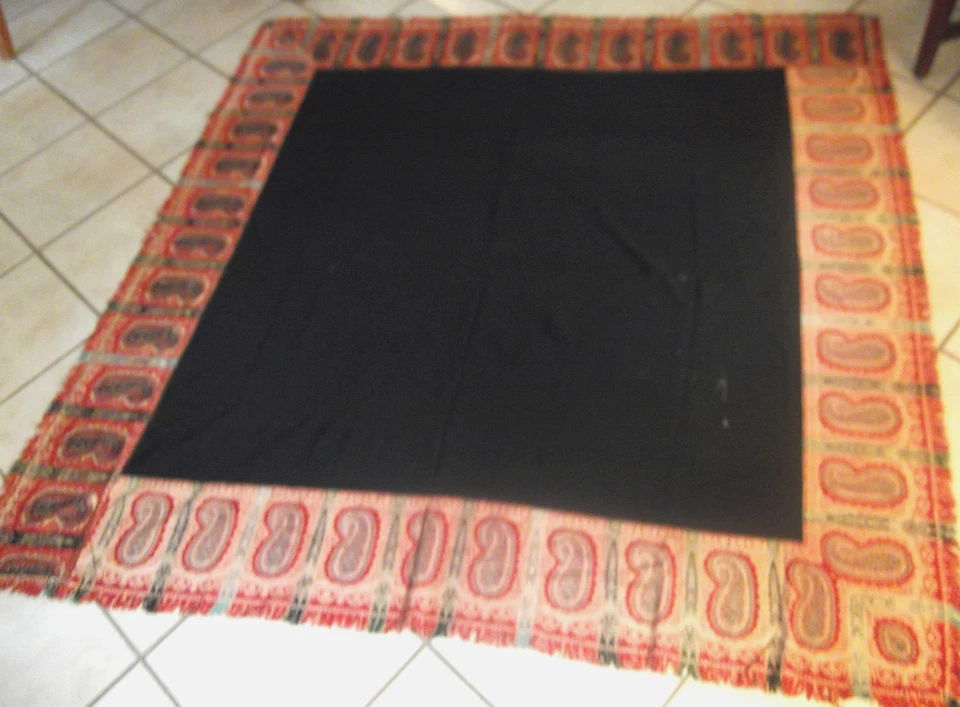 Châle en cachemire Napoléon III – XIXe siècle – noir rouge or – textile ancien - Photo 2/4