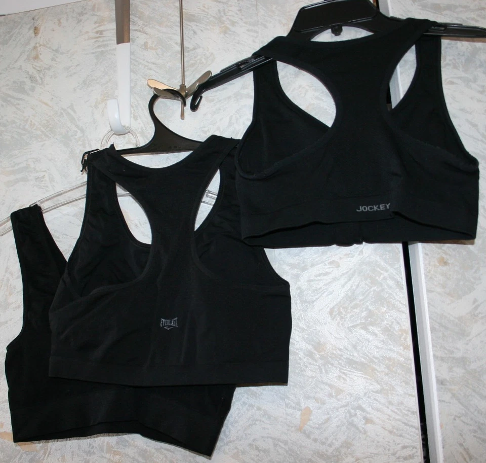 LOT of 3 Sport bras Medium Black Company name Racerback Padded stretch Wireless - Image 2 of 2