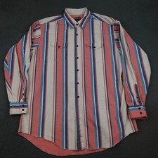 Vintage Wrangler Brushpopper Shirt Mens XL Tall Red Blue Striped Western USA 90s