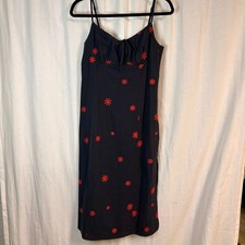 Lulus Navy Embroidered Midi Dress Red Floral Cotton Side Slit Size M