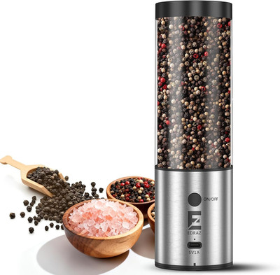 Electric Salt & Pepper Grinder Set One - Handed Automatic Pepper Mill with LED L