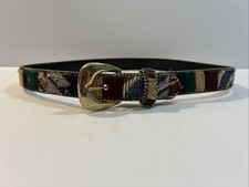 Vintage Absolutely Fresh Beaded Tapestry Leather Belt Size S/M Made In USA