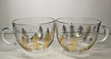 2 Glass Christmas Forest Trees & Deer Winter ...