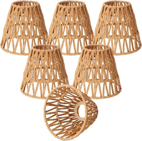 6pc Small Rattan Bell Lamp Shade Boho Handwoven Barrel Rattan Chandelier Shades