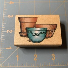 Comotion- Wood Rubber Stamp Wood Flower Pots Garden
