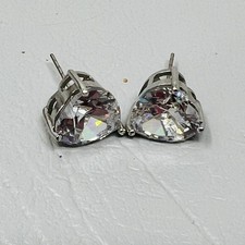 Heart Shaped Cubic Zirconia Stud Earrings Silver Tone CZ Pierced Post