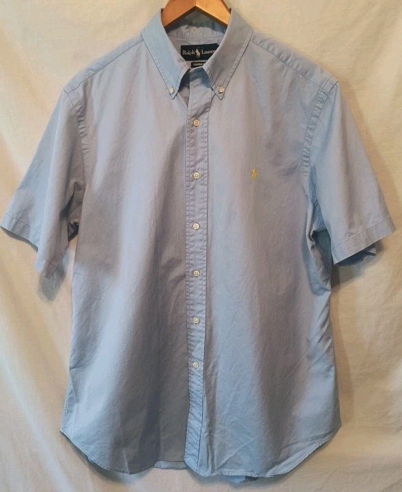 Camicia vintage Ralph Lauren manica corta uomo anni 90 blu giallo pony taglia large