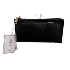 Jen  Co Cadence Buckle Wallet Black Vegan Leather RFID Wristlet WL0004RF BK NWT