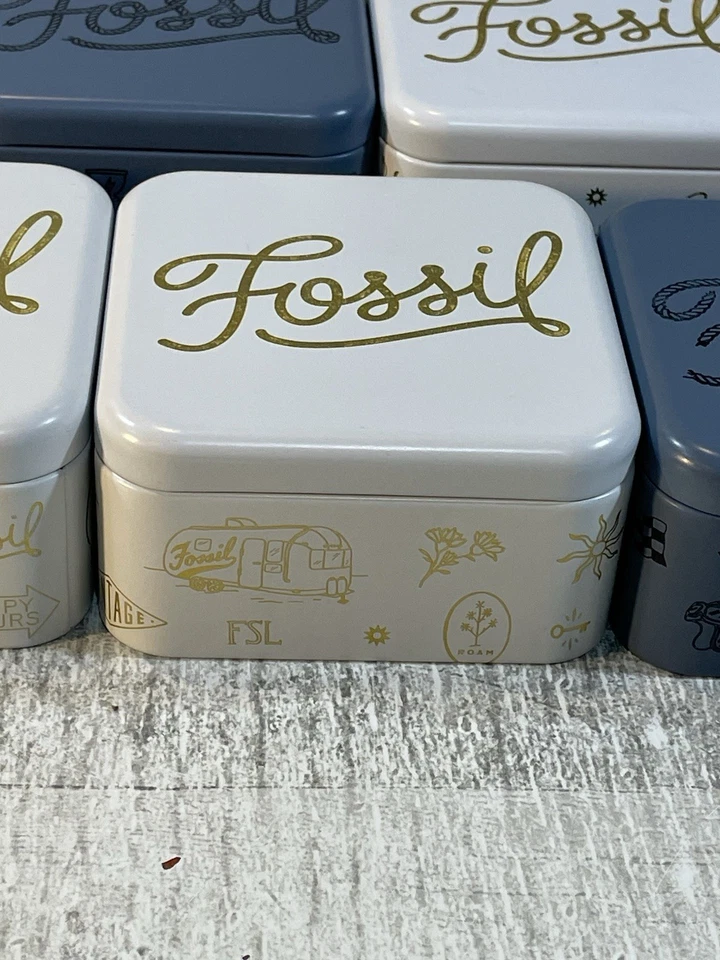 Lote de 7 Cajas de Lata Reloj Fósil Soporte de Almacenamiento de Regalo Exhibición Excelente Estado Foto 3 de 4
