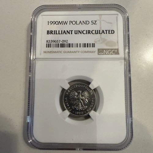 1990-MW Poland 5 Zloty Coin Graded BU NGC