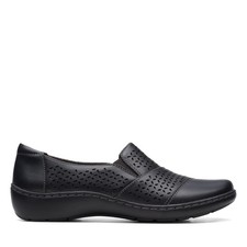 Clarks Cora Drift 26170466 Womens Black Leather Slip On Loafer Flats Shoes 6.5