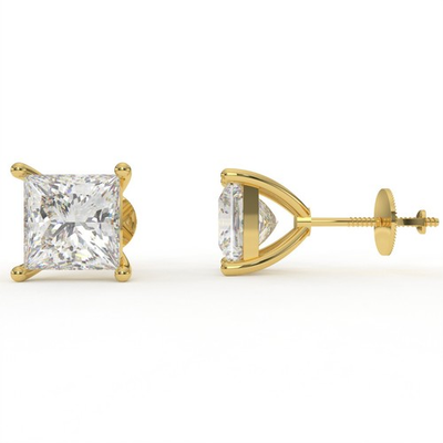 #ad 1 Ct Princess Cut Stylish Diamond Stud Earrings 14K Yellow Gold Screw Back $98.57