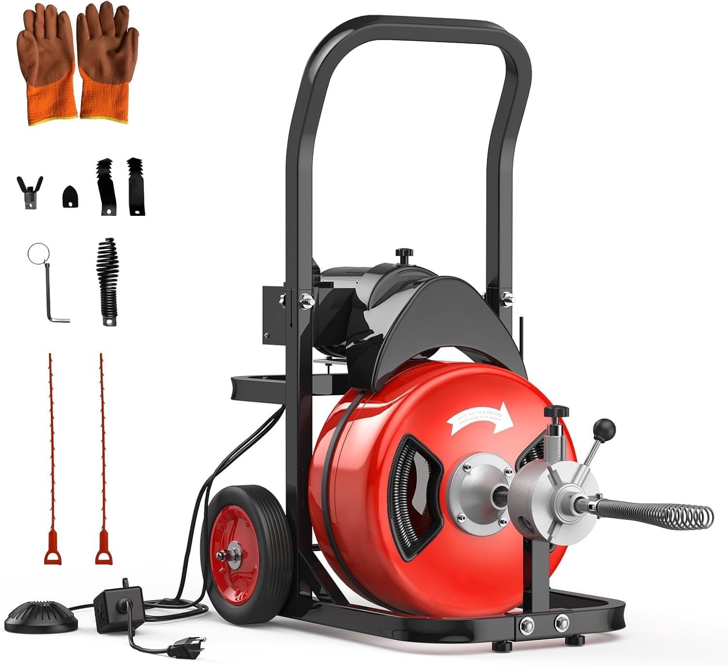 100Ft x 3/4 IN Electric Drain Cleaning Machine – 750W Auto-Feed Sewer Snake