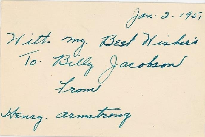 Henry Armstrong-Vintage Signed Card (Only Fighter Hold World Championships in 3