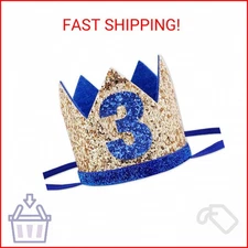 Socub Birthday Hat, Party Crown Headbands for Baby Boy's 3rd Birthday Party Supp