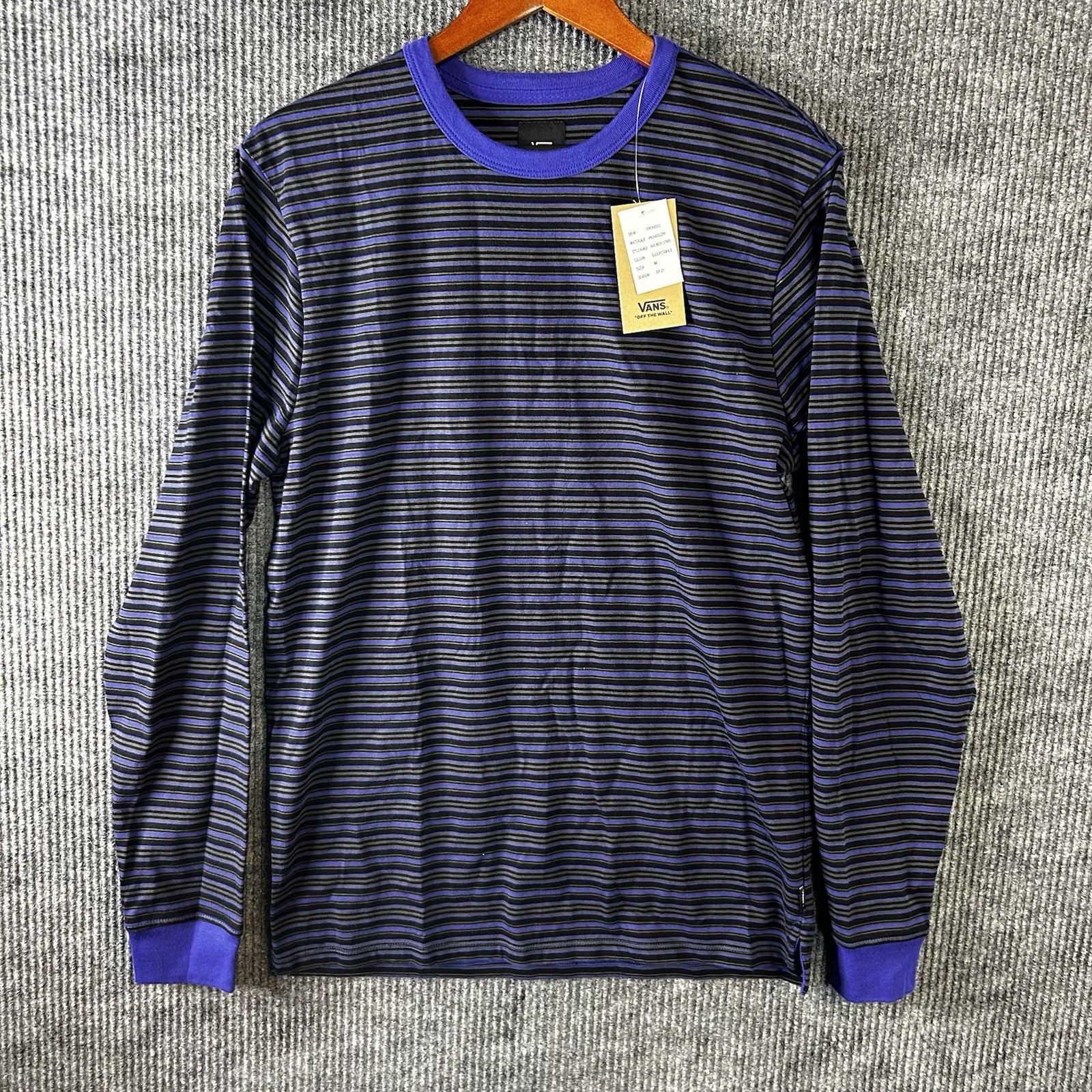New Vans T Shirt Men&rsquo;s Medium Blue Long Sleeve Stripe Skat