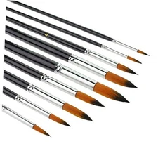 9pcs Round Pointed Tip Pony Hair Artists Filbert Paintbrushes,  Watercolor 