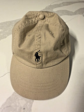 Polo Tan Ball Cap, black pony, leather strap, GUC