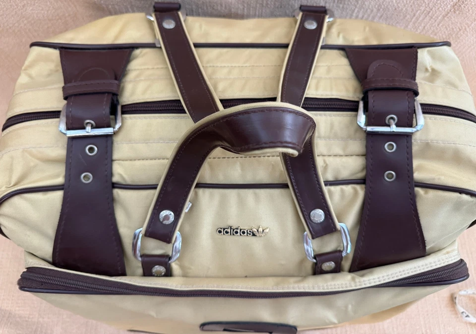 VTG Adidas Trefoil Duffel Bag 70s/80s Rare Cream/Brown Travel Style BUCKLES MINT - Image 3 of 4