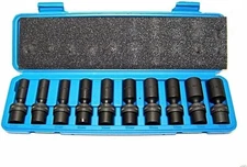 10Pc 3/8-Inch Drive Universal Swivel Deep Impact Socket Set Metric CR-MO