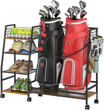 Golf Bag Storage Rack for Garage with Wheels, Organizer for Golf Bag and Equipme