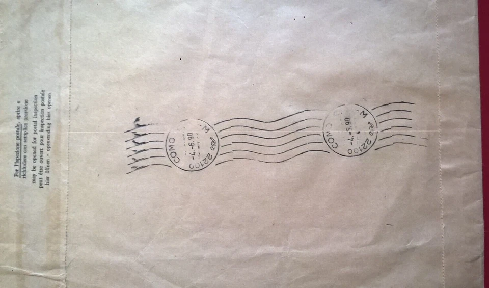 1990 SPLENDIDA STORIA POSTALE BUSTA RACCOMANDATA c. STRISCIA da 8 v. MILAN L.650 - Immagine 2 di 2