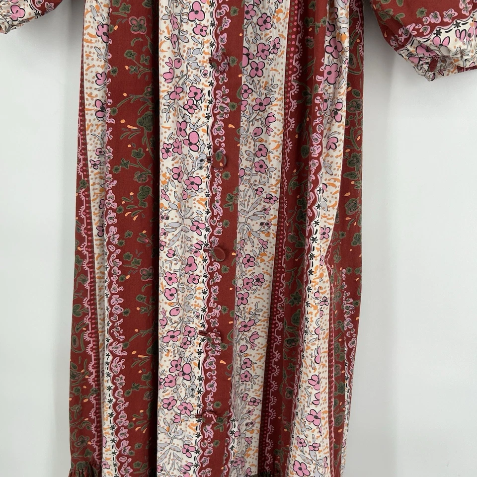 Maxi Vestido Vintage Tori Richard Años 70 Boho Hawaiano Rosa Floral Abotonada Talla L Foto 4 de 4