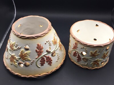 Autumn Leaves Ceramic Tea light Candle Holder & Shade EUC