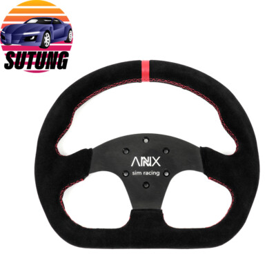 320mm Aluminum Black Suede Red Stitch Flat Bottom D-Shape Steering Wheel