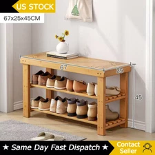 3-Tier Bamboo Shoe Rack Storage Organizer Seating Footwear Bench for Entryway US