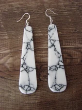 Navajo Indian Sterling Silver Howlite Slab Earrings - Garcia