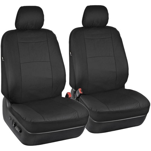 Solid Black Synth Leather Auto Car Seat Covers & Steering Wheel Grip