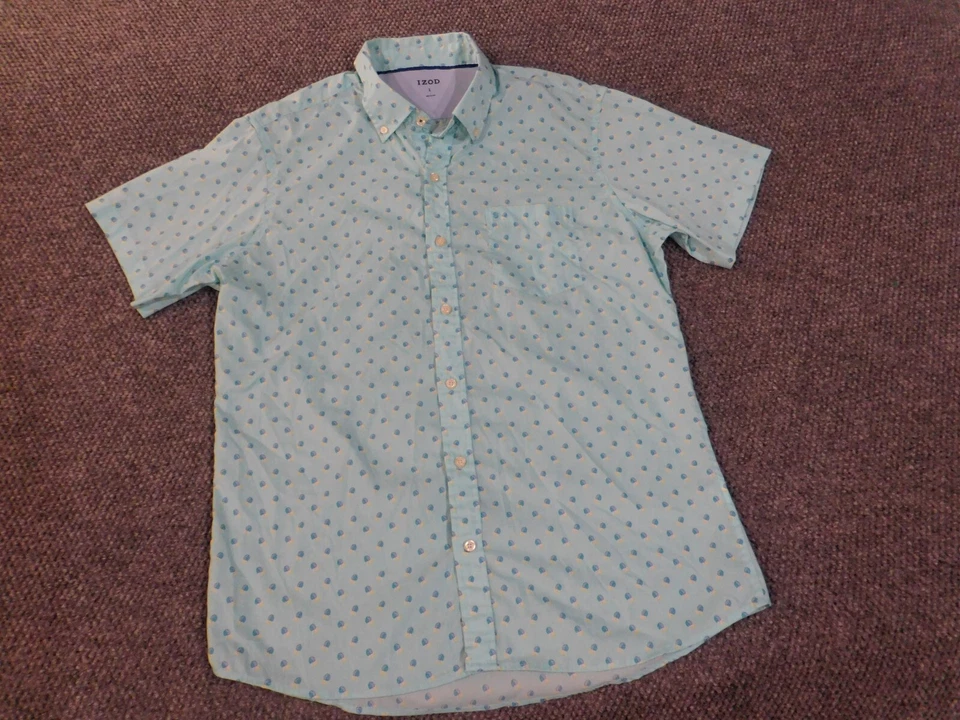 Camisa Izod Hombre Grande Azul Gráfico Elástico Informal Abotonada Foto 2 de 4