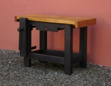 Bancone tavolo da lavoro con cassetto e morsa, laccato Shabby Chic, L 121 cm!