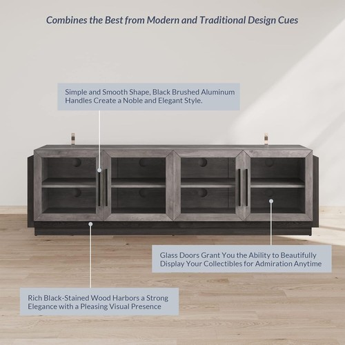 TV Stand Modern Entertainment Center Cabinet Shelves Wood Storage Living Room 75 - Picture 4 of 12