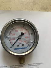 MEASUREMAN 2-1/2" Dial Size Glycerin Filled Pressure Gauge 0-100psi/kpa 304 S...