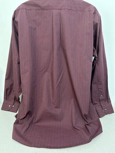 Stafford Supper Fit Men’s Dress Striped Burgundy Classic Fit 17.5, Long Sleeve - Picture 7 of 12