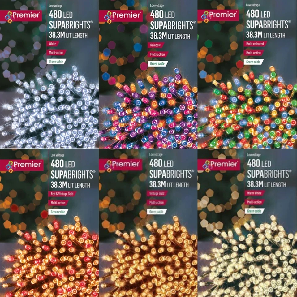 PREMIER 480 Electric Indoor Outdoor Lights Warm Multicoloured White Rainbow Vintage Gold