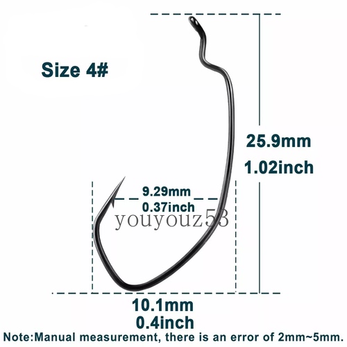 50pcs EWG Offset Worm Hook Soft Plastic Hook Wide Gap V-Type Fishing Hook 4-2/0# - Picture 7 of 18